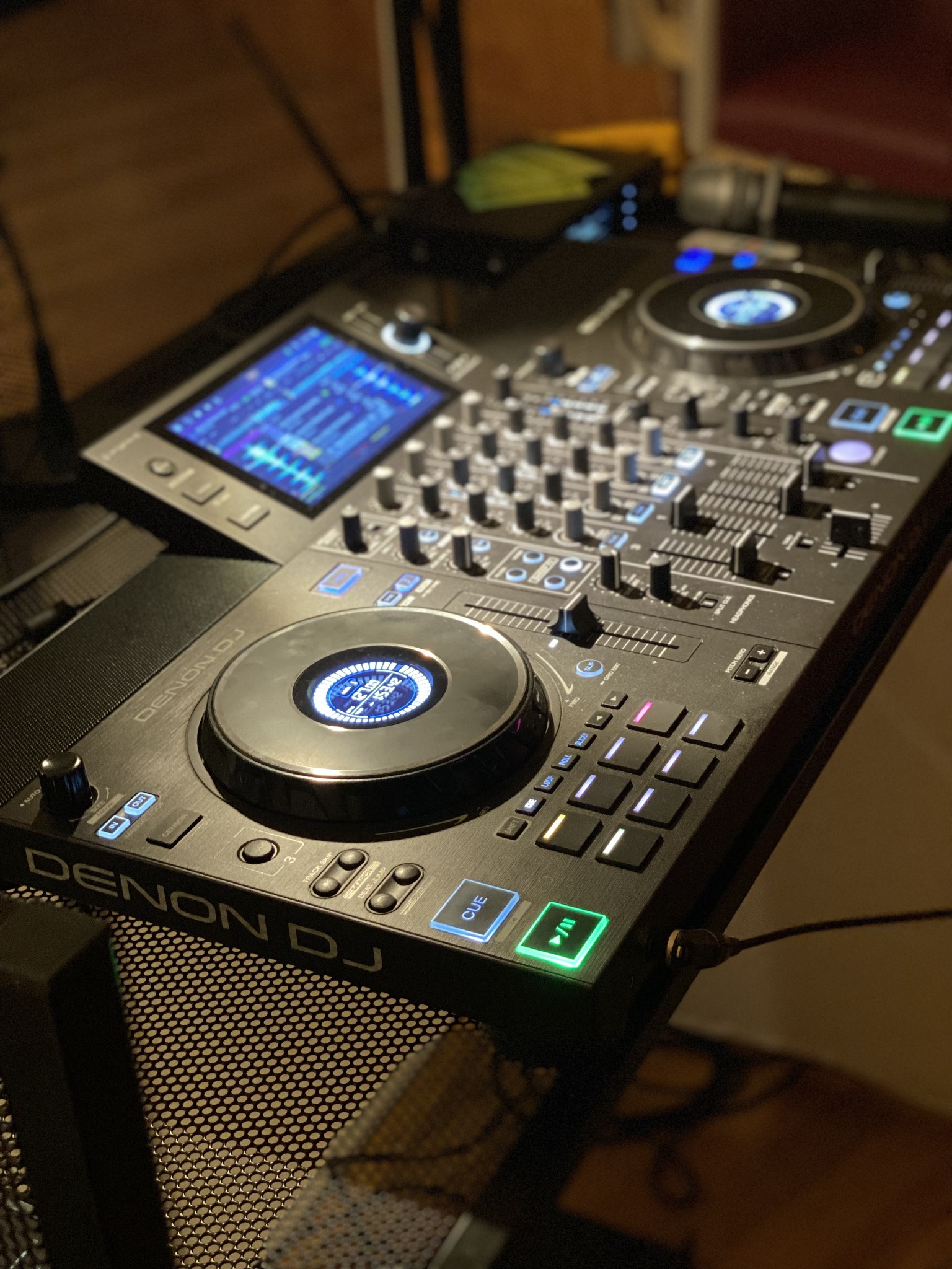 Close-up of professional Denon DJ controller